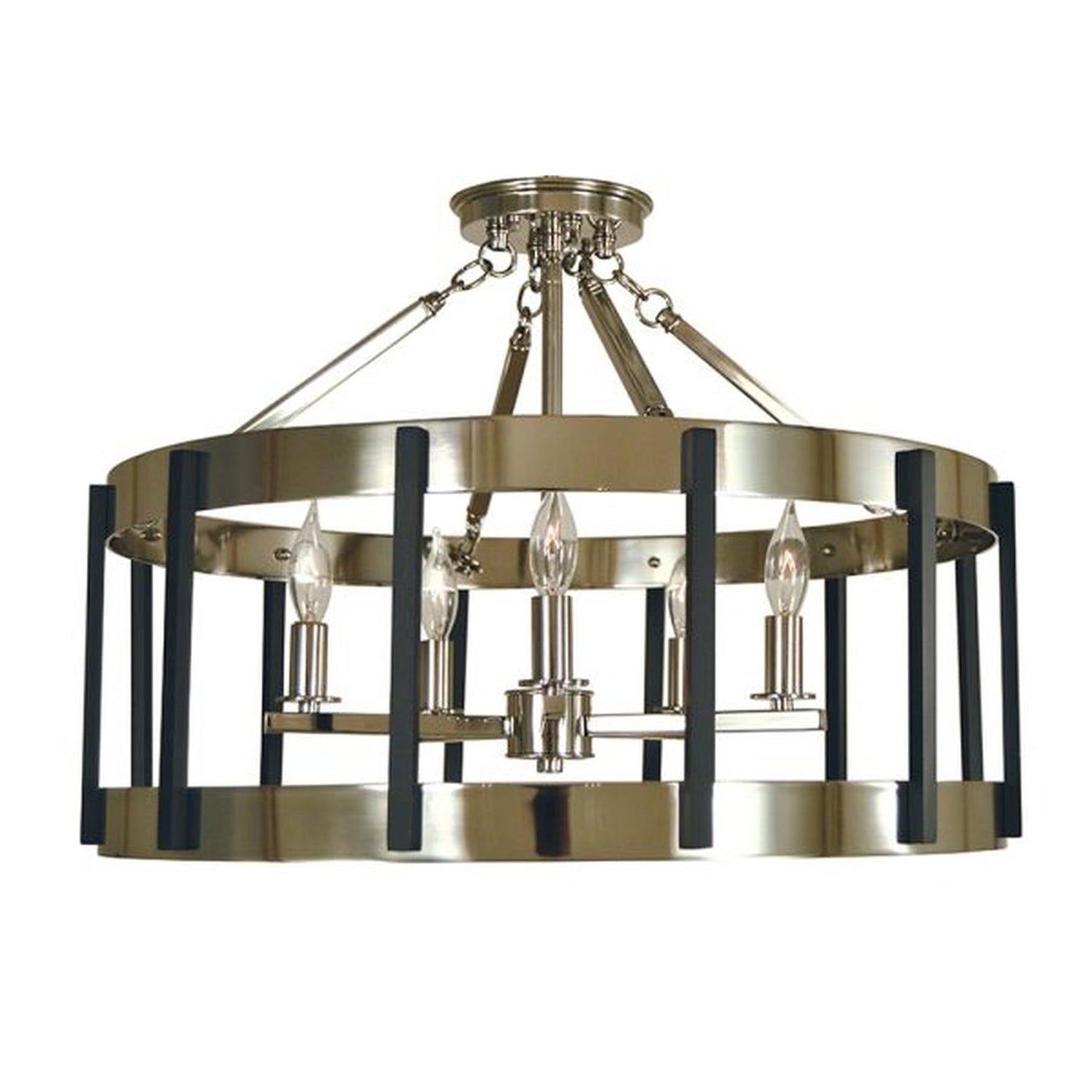 5-Light Polished Nickel/Matte Black Pantheon Semi Flush - 4666 PN/MBLACK by Framburg