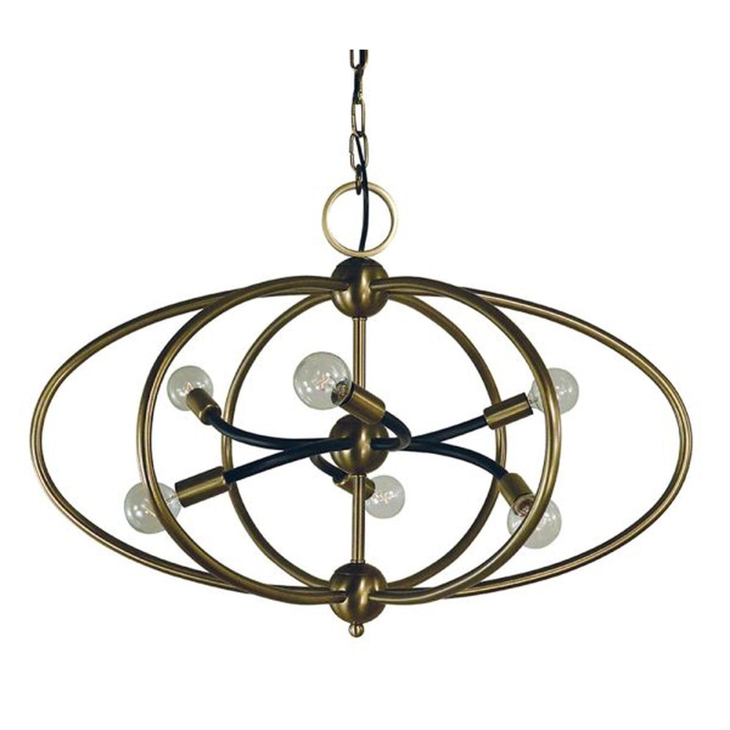 6-Light Antique Brass/Matte Black Orbit Dining Chandelier - 4948 AB/MBLACK by Framburg