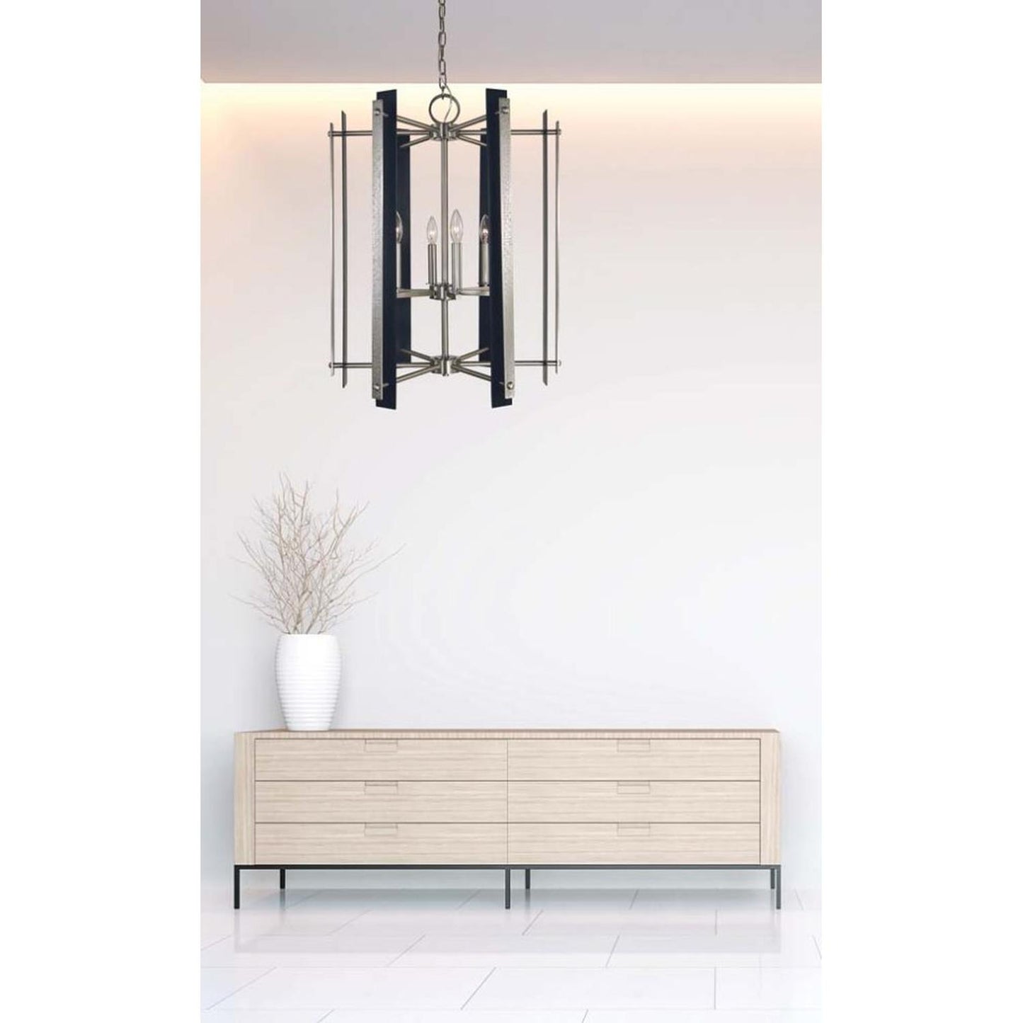6-Light Brushed Nickel/Matte Black Bucolic Foyer Chandelier - L1066 BN/MBLACK by Framburg
