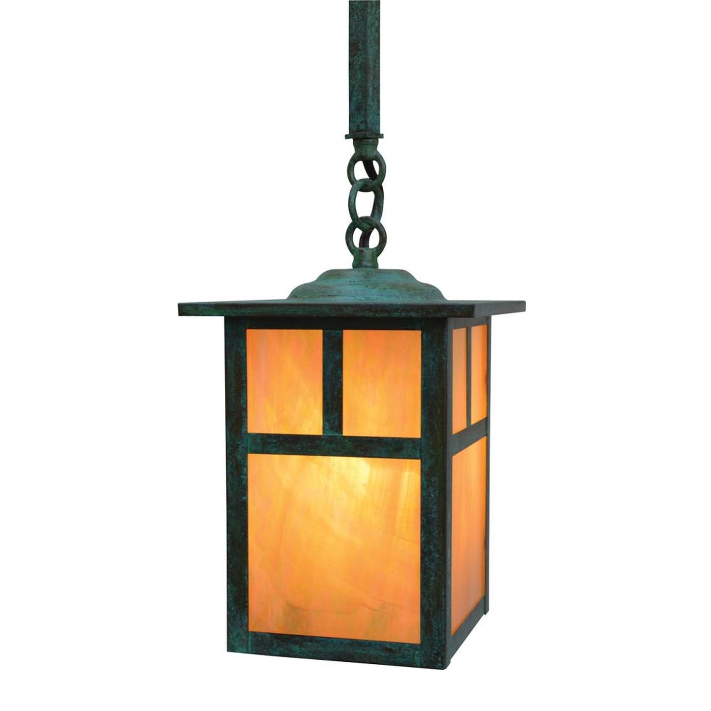 6″ Mission Stem Hung Pendant With T-Bar Overlay - MSH-6TGW-VP - Verdigris Patina by Arroyo Craftsman