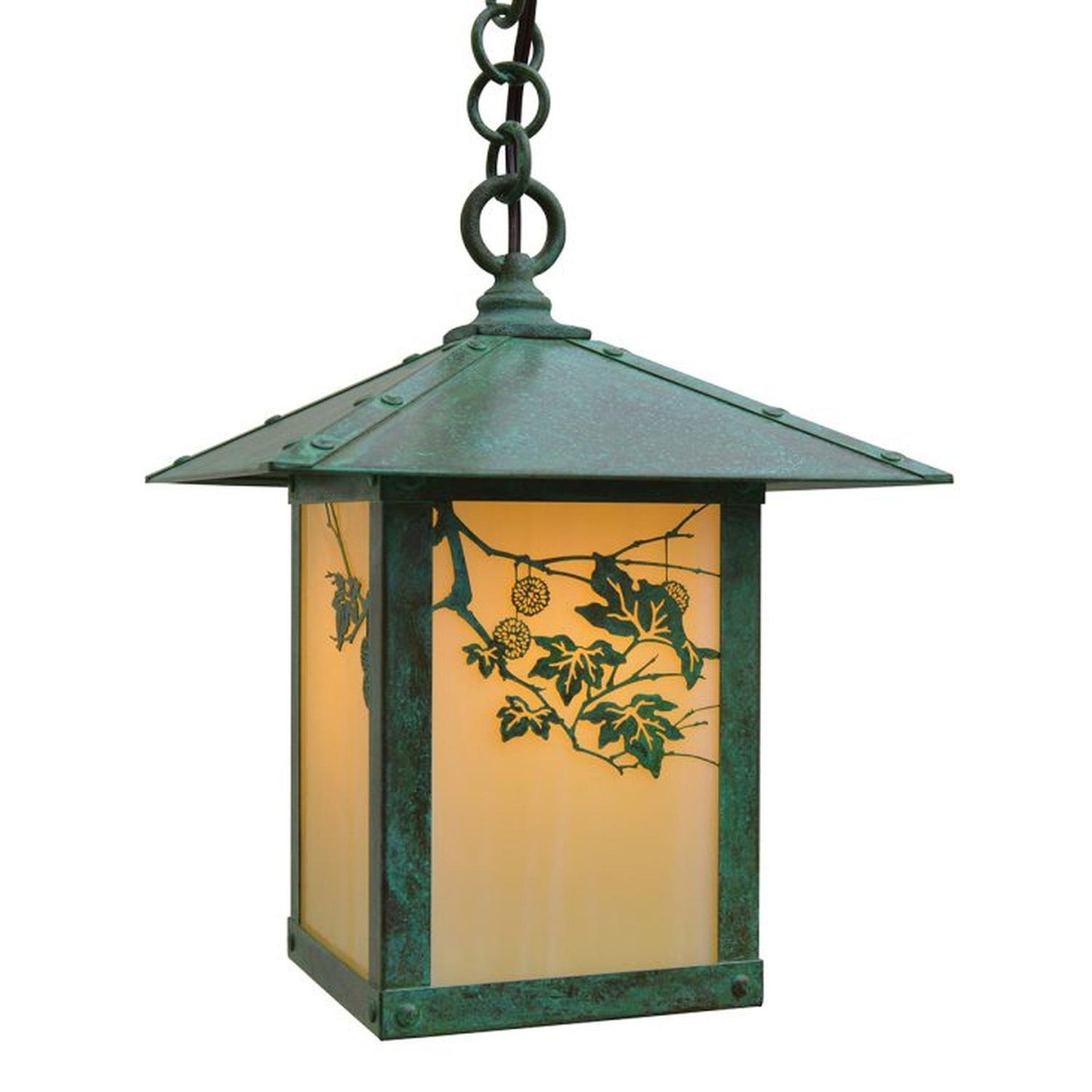 9″ Evergreen Pendant With Sycamore Filigree - EH-9SFOF-VP - Verdigris Patina by Arroyo Craftsman