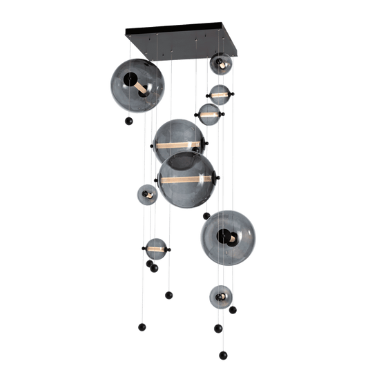 Abacus 10-Light Square LED Pendant - Black - Cool Grey Glass by Hubbardton Forge