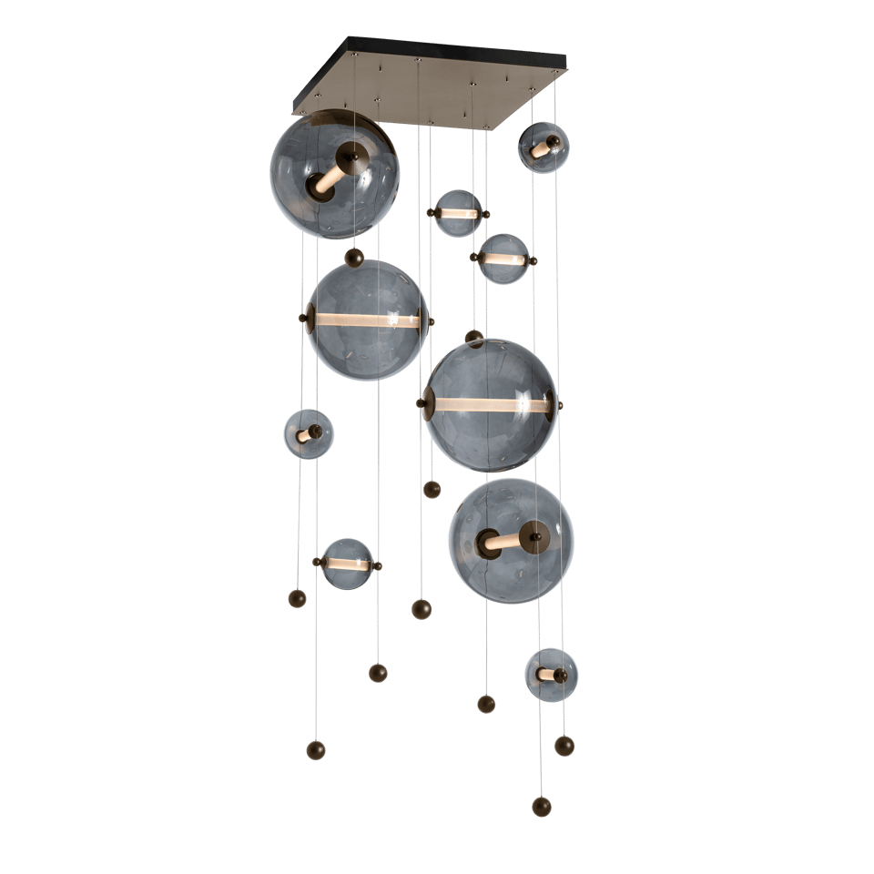 Abacus 10-Light Square LED Pendant - Bronze - Cool Grey Glass by Hubbardton Forge