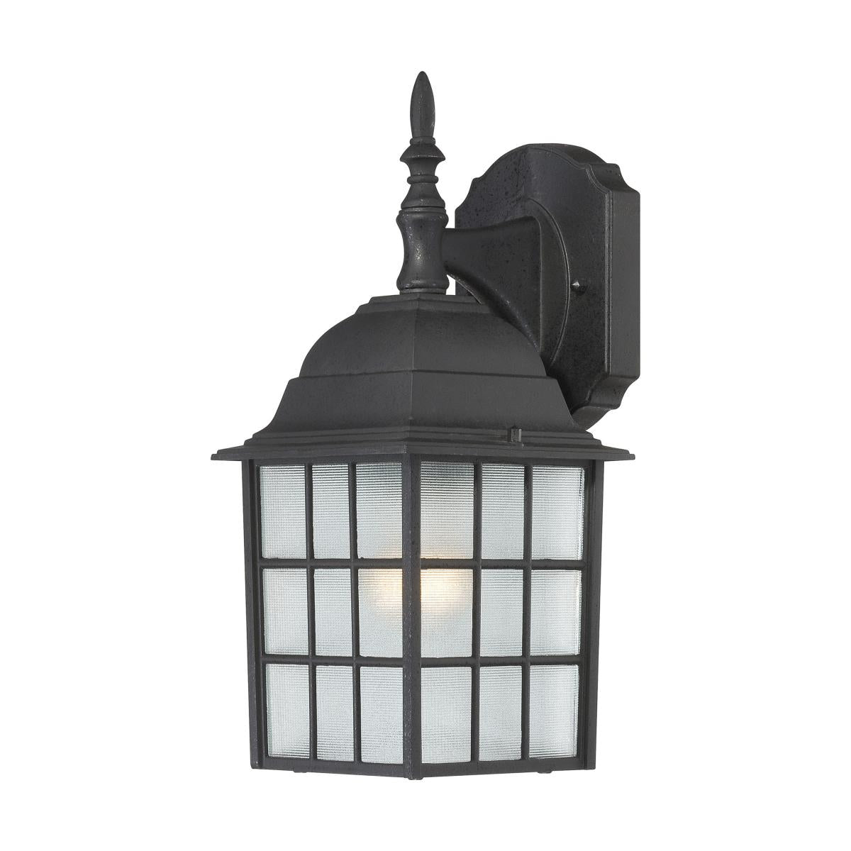 Adams - 1 Light 14" Wall Lantern with Frosted Glass - Textured Black Finish - Satco 60-4906