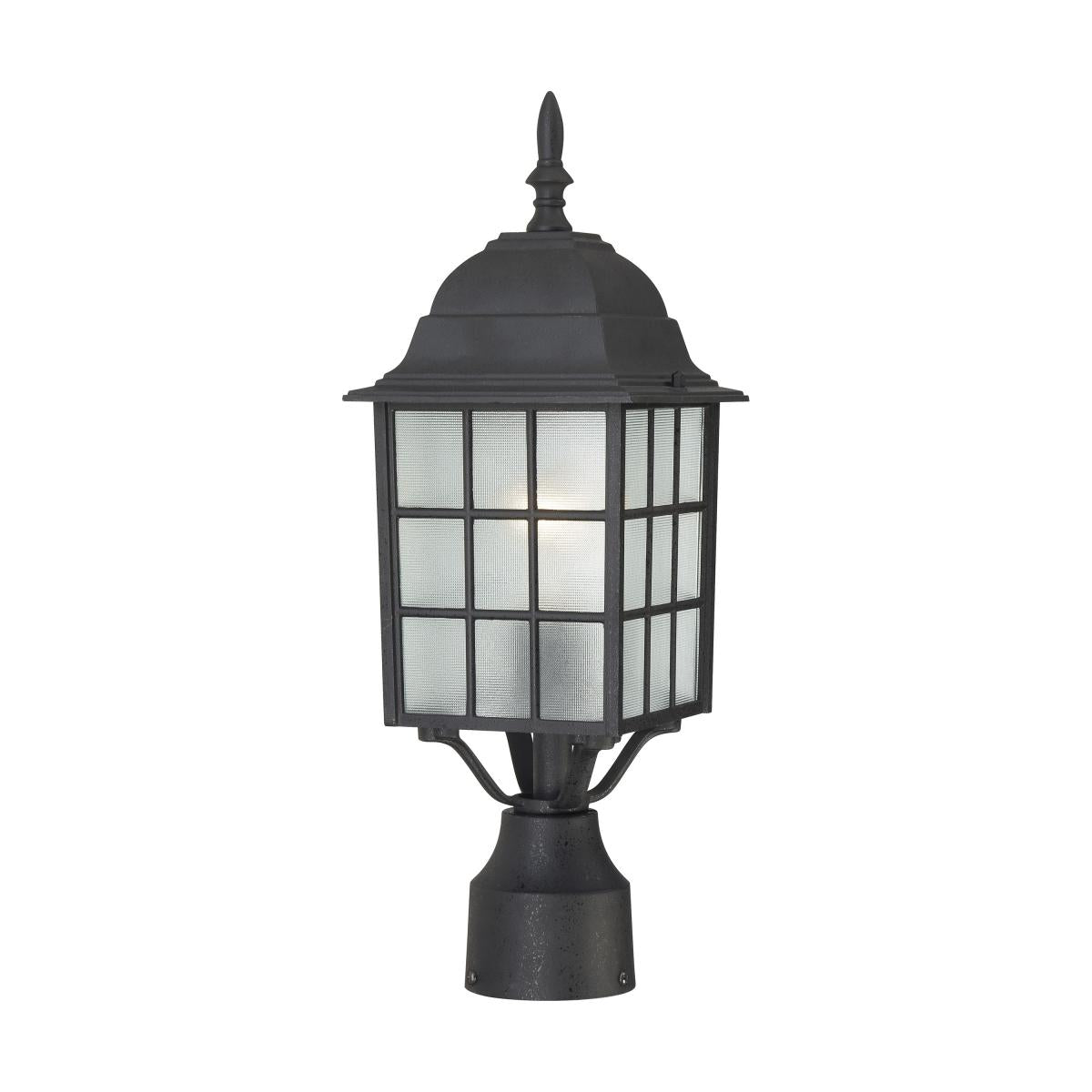 Adams - 1 Light 17" Post Lantern with Frosted Glass - Textured Black Finish - Satco 60-4909