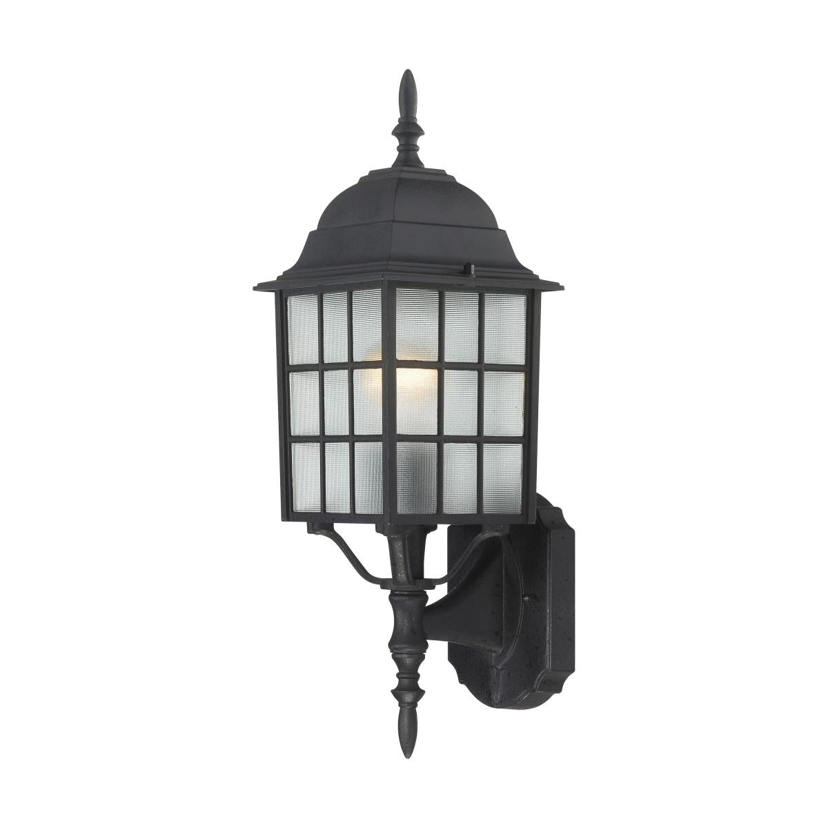 Adams - 1 Light 18" Wall Lantern with Frosted Glass - Textured Black Finish - Satco 60-4903