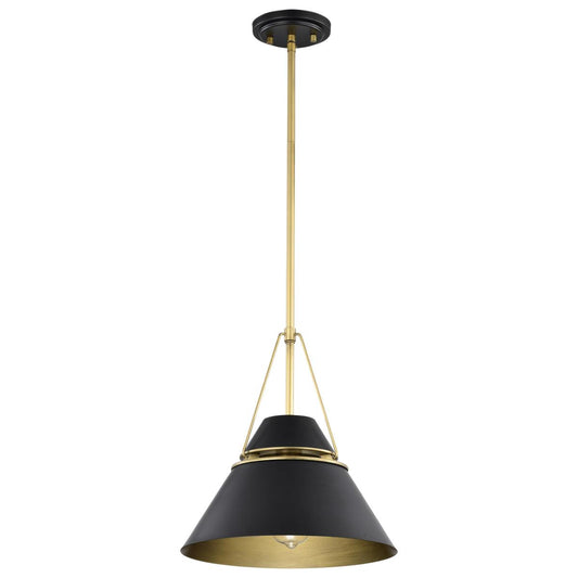 Adina 1 Light Medium Pendant - Matte Black and Natural Brass Finish - Satco 60-7766