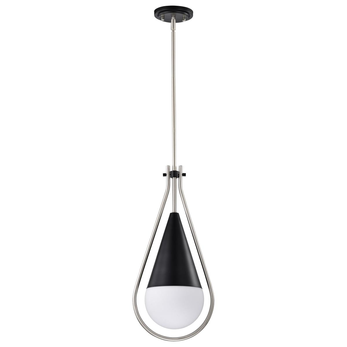 Admiral 1 Light Pendant - 10 Inches - Matte Black and Brushed Nickel Finish - White Opal Glass - Satco 60-7913