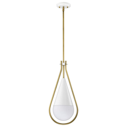 Admiral 1 Light Pendant - 10 Inches - Matte White and Natural Brass Finish - White Opal Glass - Satco 60-7923