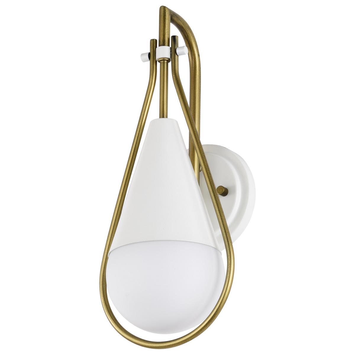 Admiral 1 Light Wall Sconce - Matte White and Natural Brass Finish - White Opal Glass - Satco 60-7921