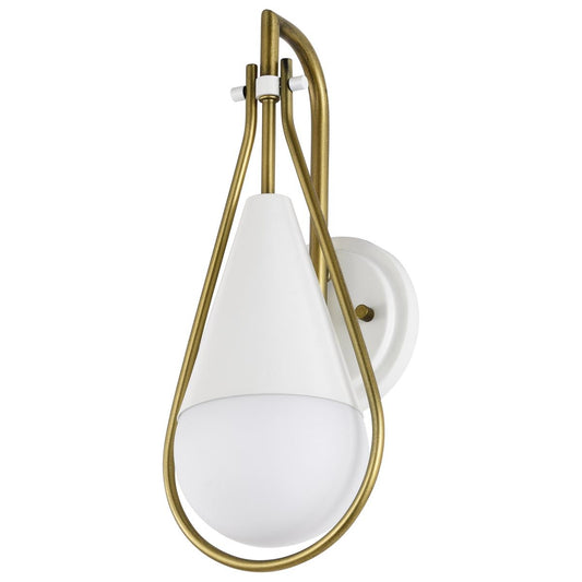 Admiral 1 Light Wall Sconce - Matte White and Natural Brass Finish - White Opal Glass - Satco 60-7921