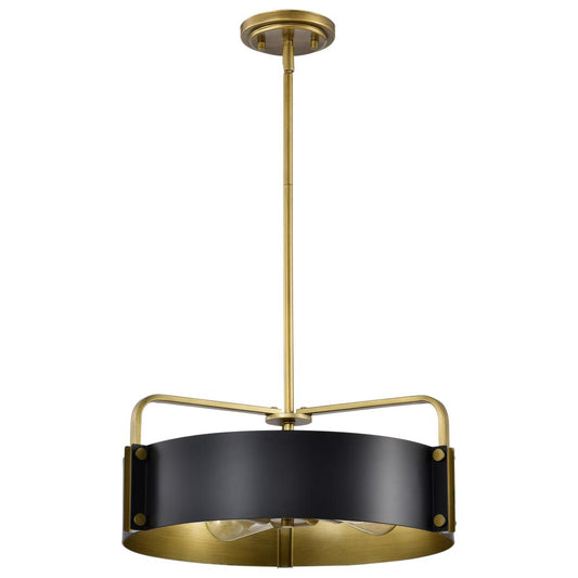 Altos 4 Light Medium Pendant - Matte Black and Natural Brass Finish - Satco 60-7843