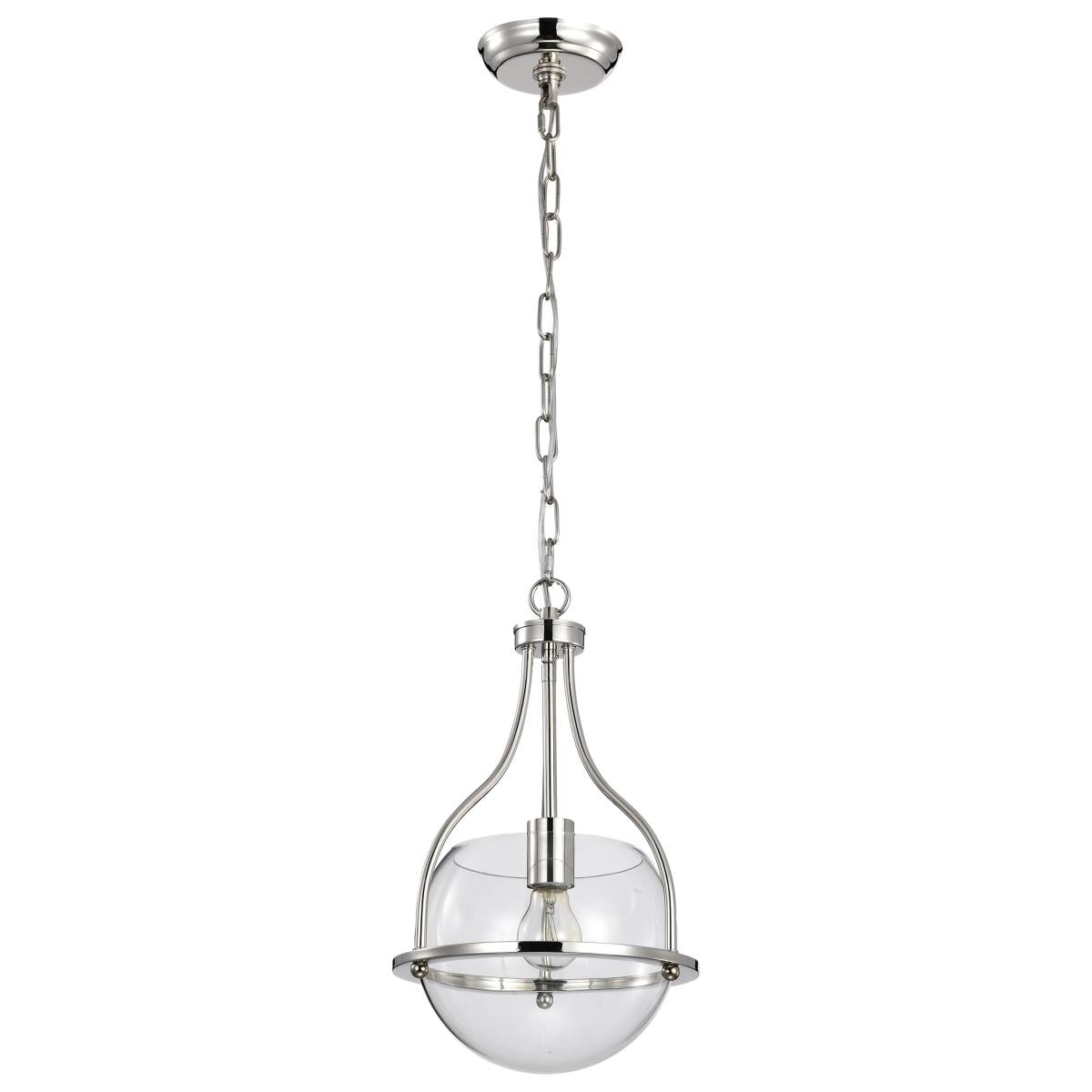 Amado 1 Light Pendant - 10 Inches - Polished Nickel Finish - Clear Glass - Satco 60-7816