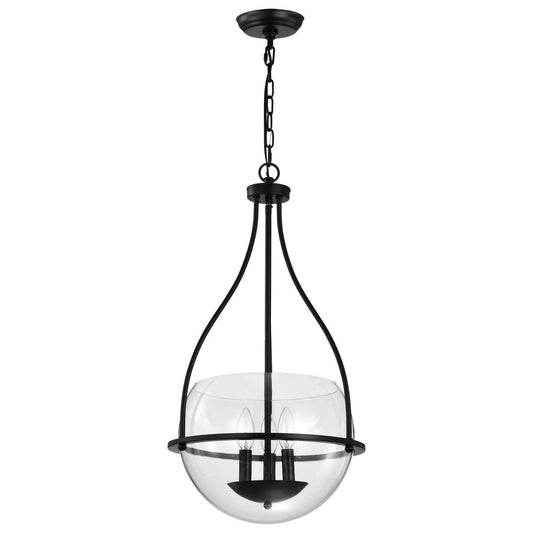 Amado 3 Light Pendant - 14 Inches - Matte Black Finish - Clear Glass - Satco 60-7820