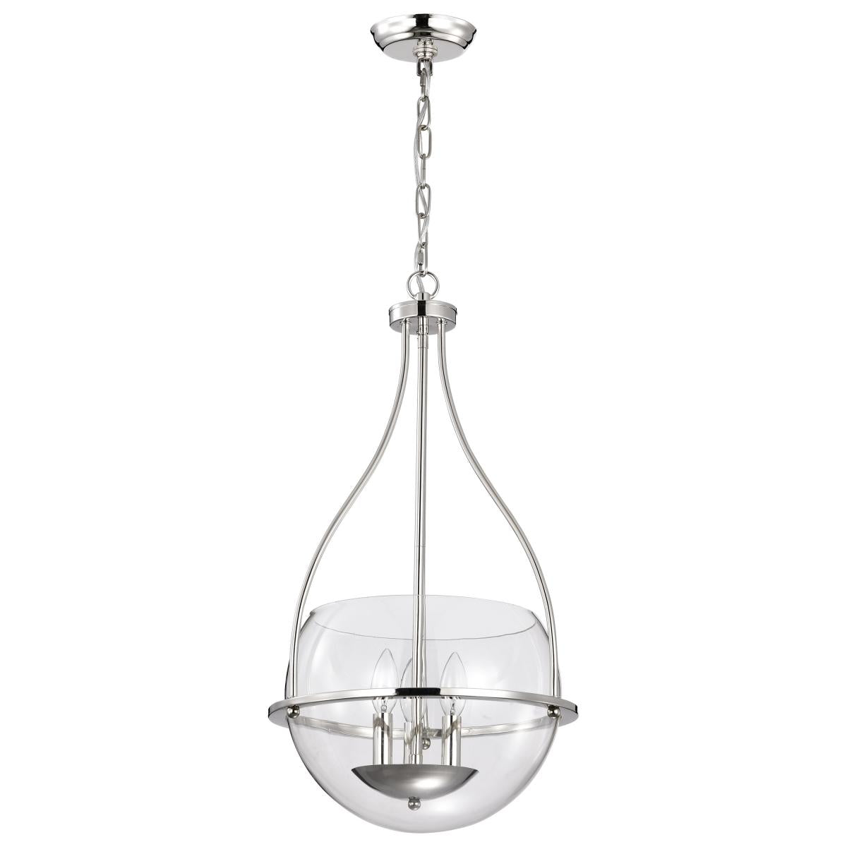 Amado 3 Light Pendant - 14 Inches - Polished Nickel Finish - Clear Glass - Satco 60-7819