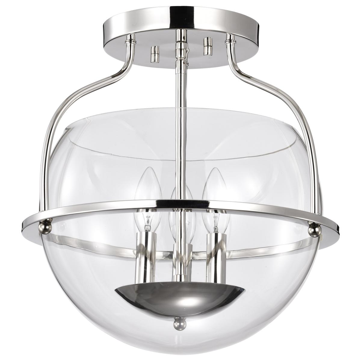 Amado 3 Light Semi Flush Mount - Polished Nickel Finish - Clear Glass - Satco 60-7822