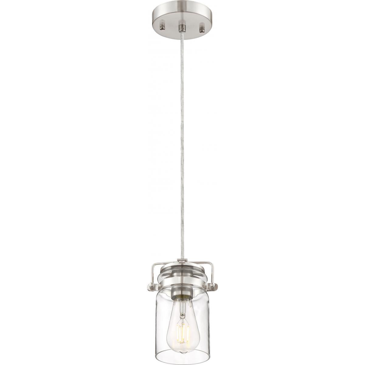 Antebellum - 1 Light - Mini Pendant Fixture - Brushed Nickel Finish with Clear Glass - Satco 60-6736