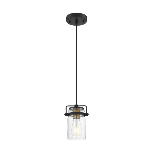 Antebellum - 1 Light Mini Pendant - with Clear Glass -Black and Aged Gold Finish - Satco 60-6733