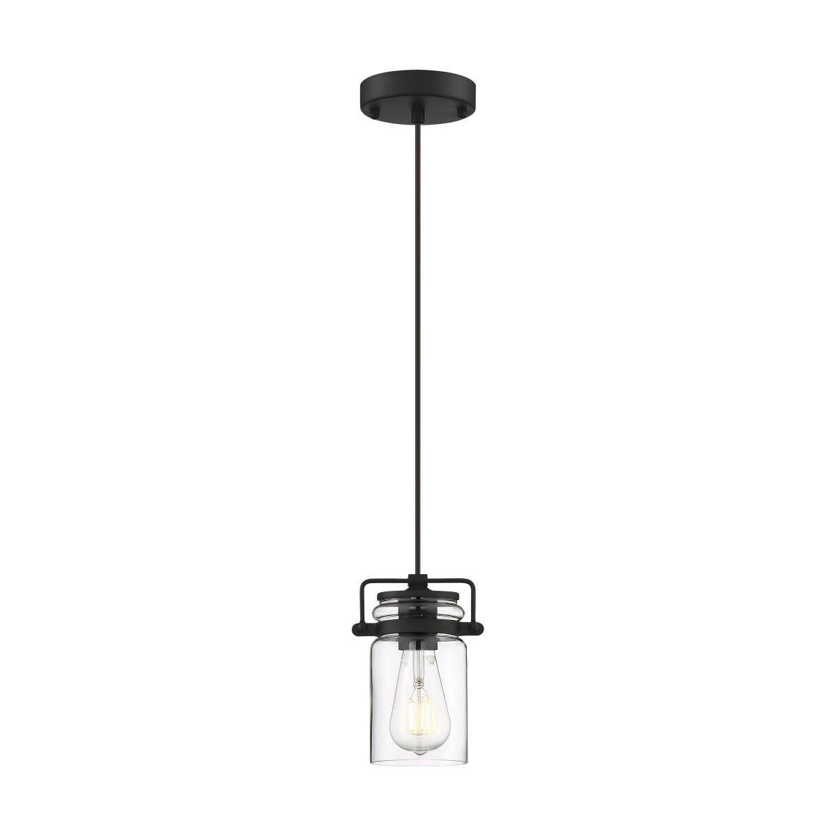 Antebellum - 1 Light Mini Pendant - with Clear Glass -Matte Black Finish - Satco 60-6732