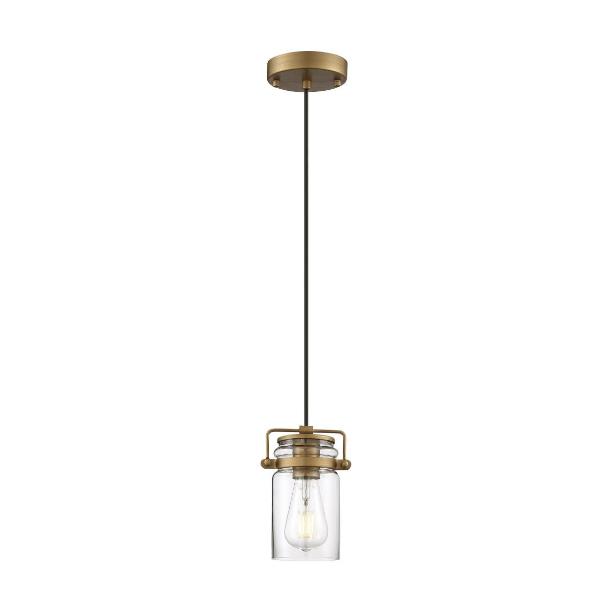 Antebellum - 1 Light Mini Pendant - with Clear Glass -Vintage Brass Finish - Satco 60-6735