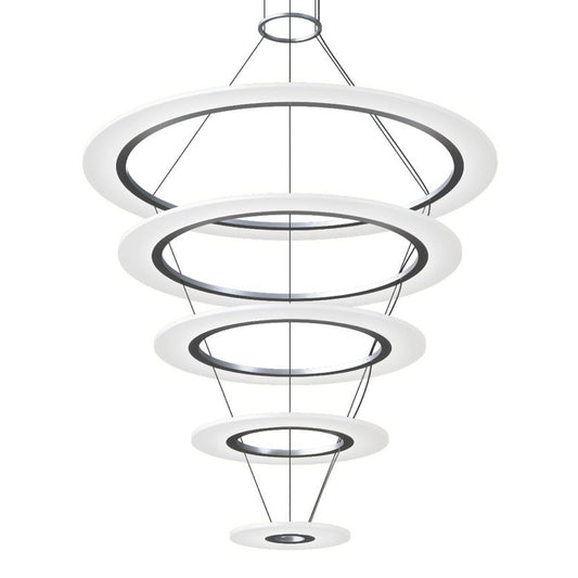Arctic Rings Quintuple Triple LED Ring Chandelier - Bright Satin Aluminum by SONNEMAN