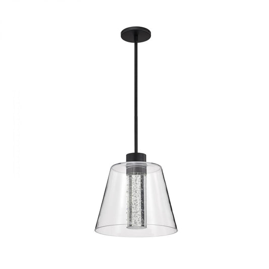 Aura - 12 Inch LED Pendant - Matte Black - K9 Bubble Crystal - 3000K CCT - Satco 62-2172
