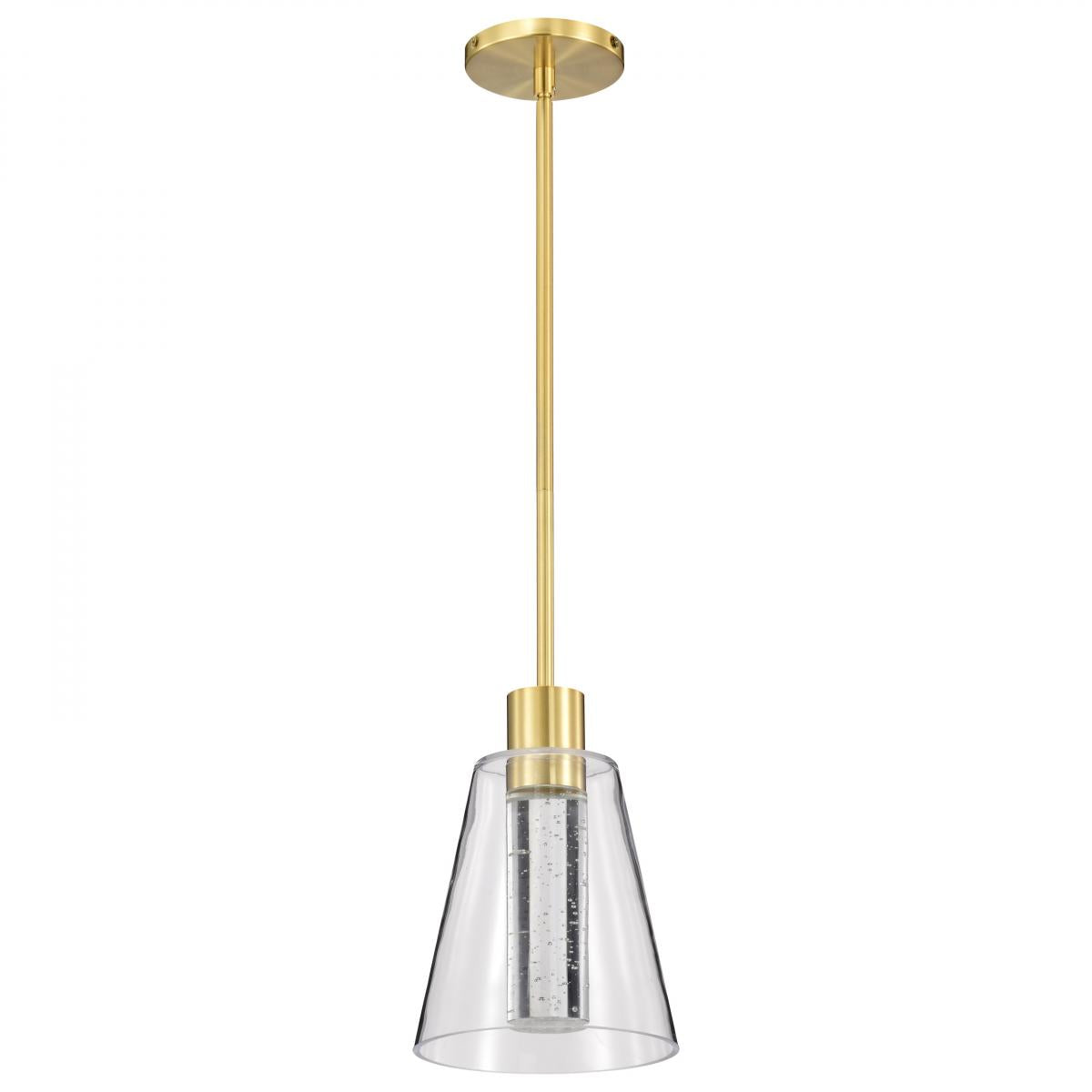 Aura - 7 Inch LED Pendant - Brushed Brass - K9 Bubble Crystal - 3000K CCT - Satco 62-2181