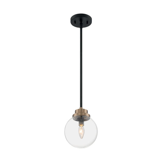 Axis - 1 Light Pendant with Clear Glass - Matte Black and Brass Accents Finish - Satco 60-7121