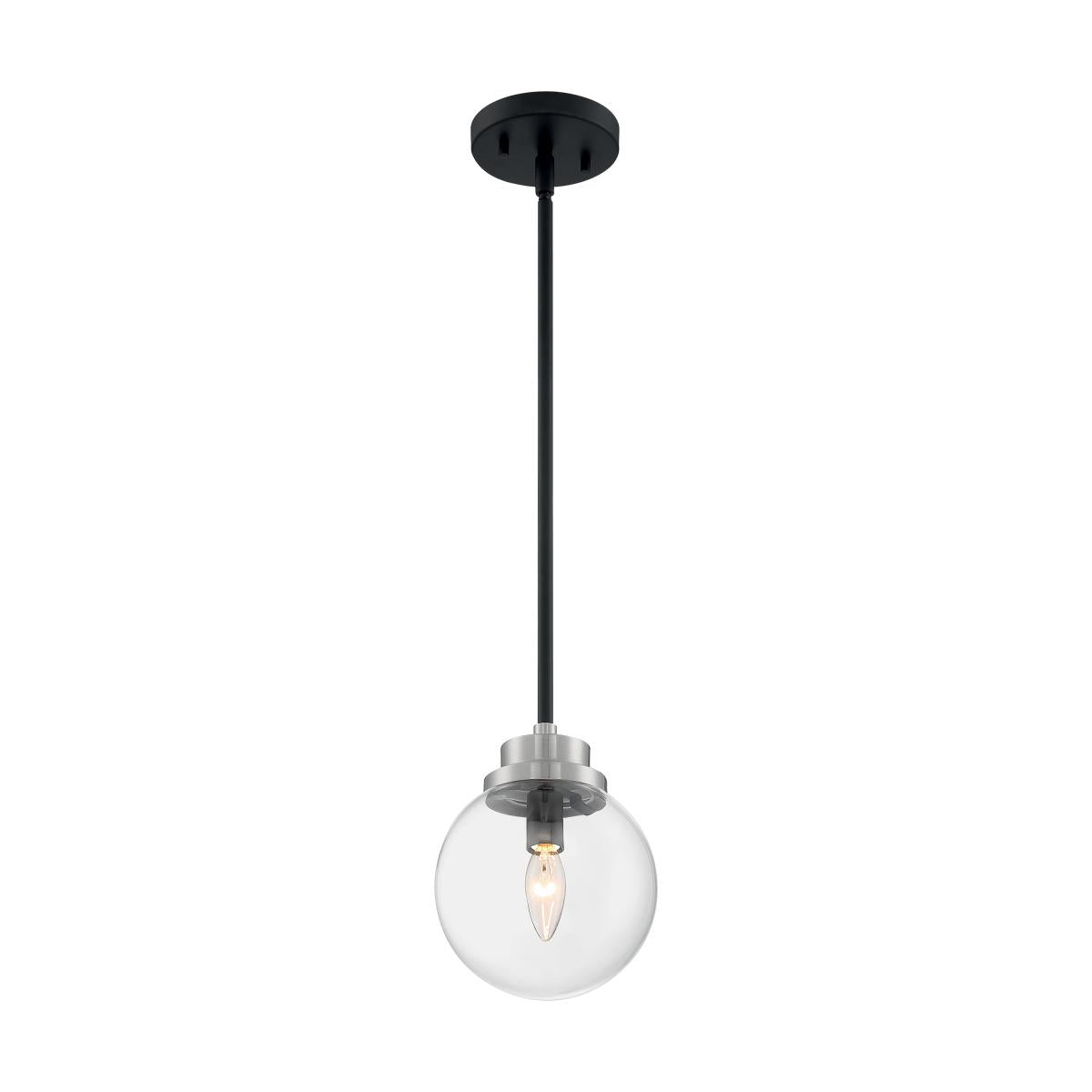 Axis - 1 Light Pendant with Clear Glass - Matte Black and Brushed Nickel Accents Finish - Satco 60-7131