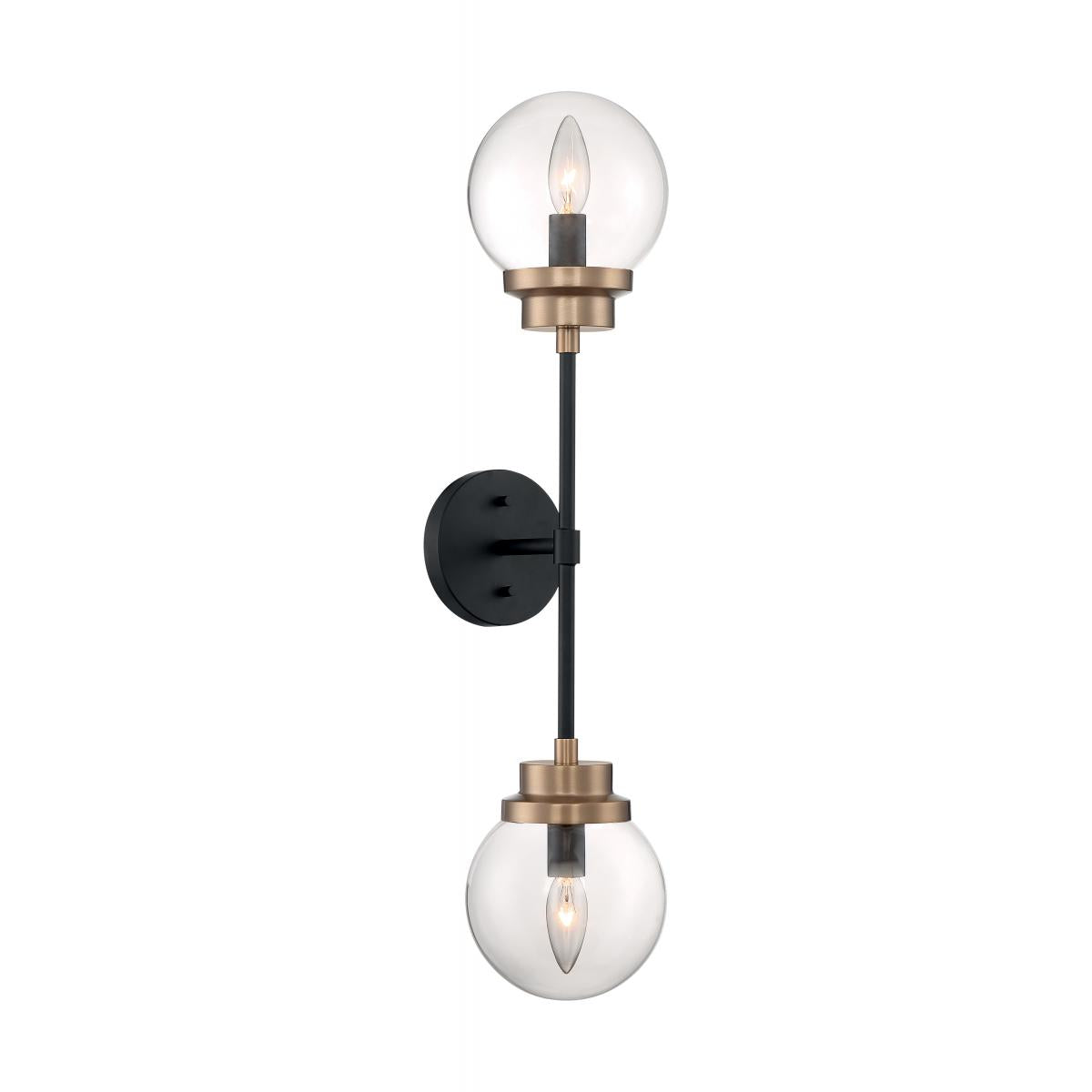 Axis - 2 Light Sconce with Clear Glass - Matte Black and Brass Accents Finish - Satco 60-7122
