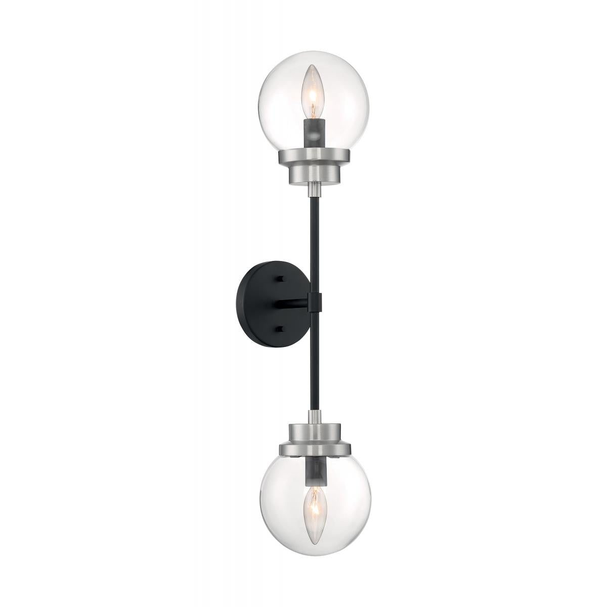Axis - 2 Light Sconce with Clear Glass - Matte Black and Brushed Nickel Accents Finish - Satco 60-7132