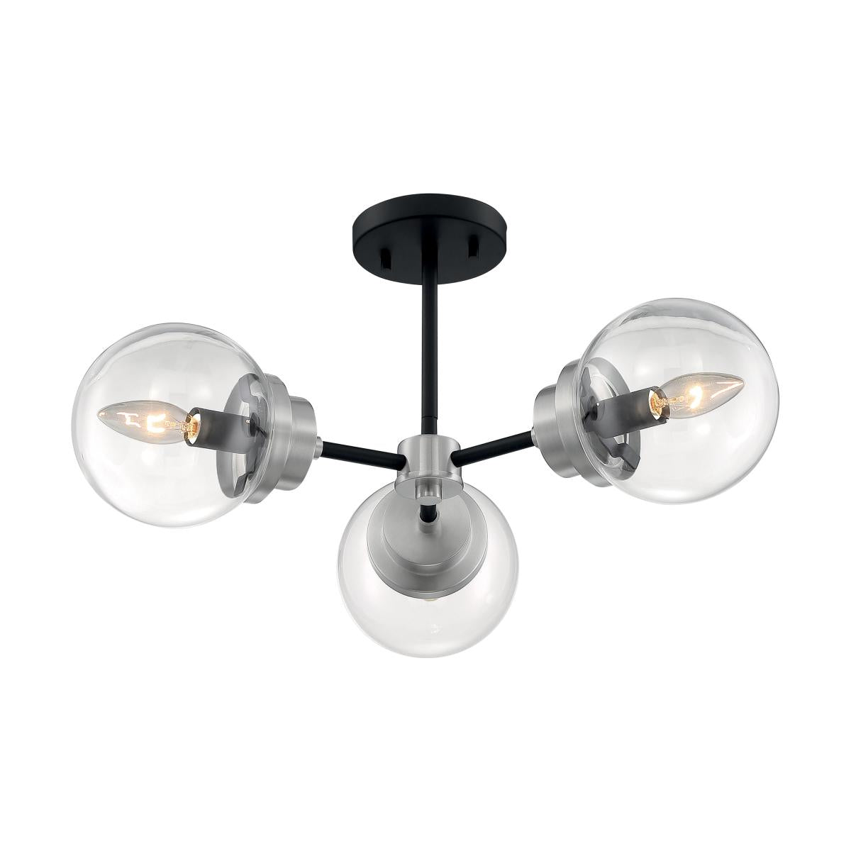 Axis - 3 Light Semi-Flush with Clear Glass - Matte Black and Brushed Nickel Finish - Satco 60-7133