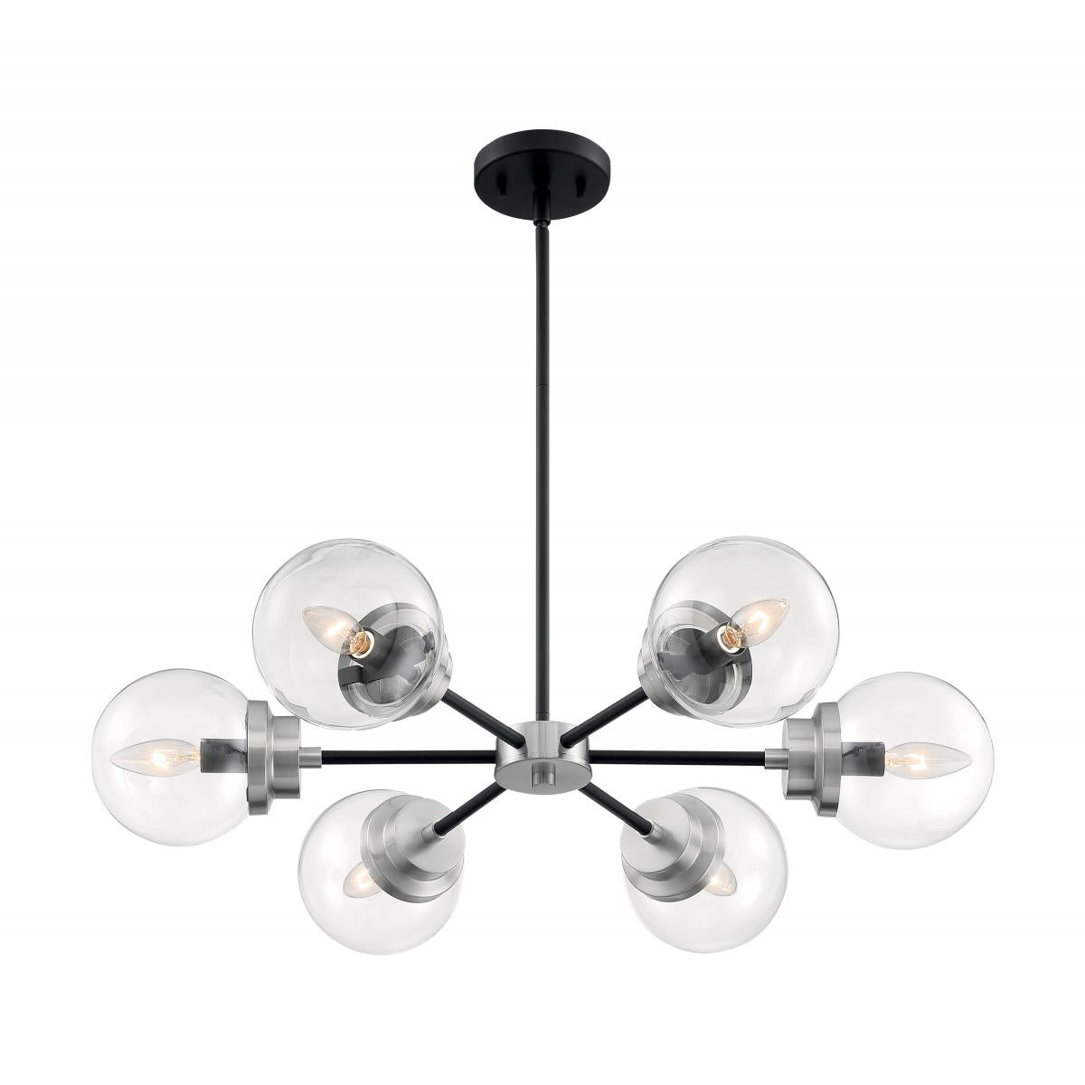 Axis - 6 Light Chandelier with Clear Glass - Matte Black and Brushed Nickel Accents Finish - Satco 60-7136
