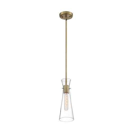 Bahari - 1 Light Mini Pendant with Clear Glass - Vintage Brass Finish - Satco 60-6858