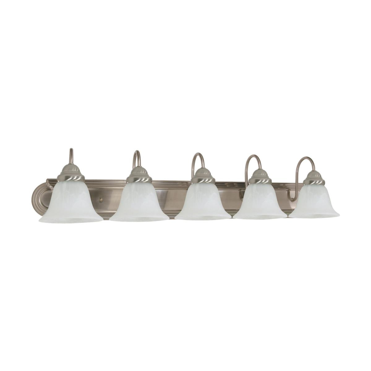 Ballerina - 5 Light 36" Vanity with Alabaster Glass - Brushed Nickel Finish - Satco 60-323