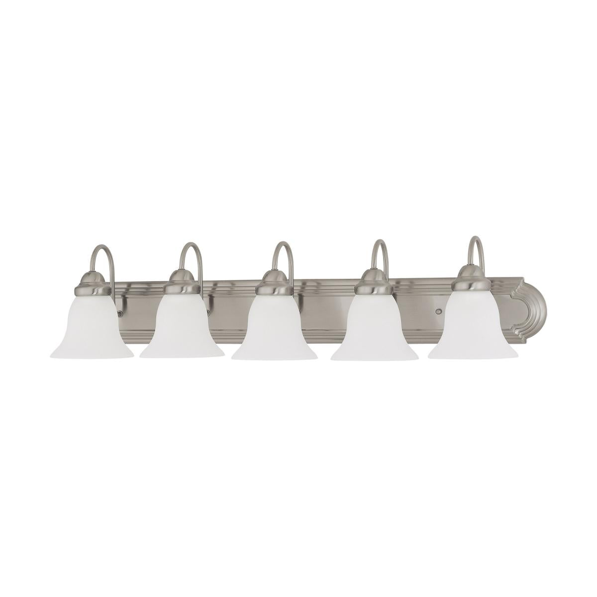 Ballerina - 5 Light 36" Vanity with Frosted White Glass - Brushed Nickel Finish - Satco 60-3282