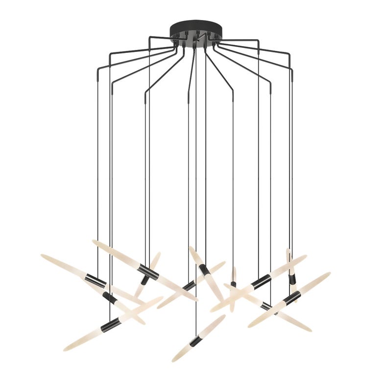 Ballet 13-Light LED Chandelier - Satin Black - Spreader Shape - 10' Cord by SONNEMAN