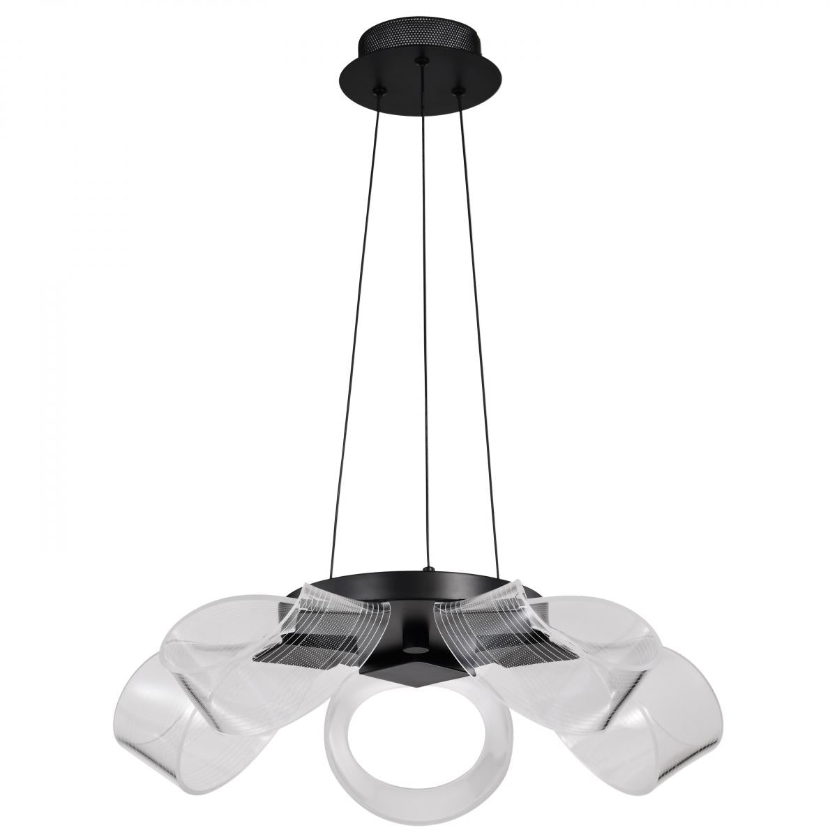 Barnett - 21 Inch LED 5 Light Chandelier - Matte Black - Silk Screened Acrylic Lens - Satco 62-2036