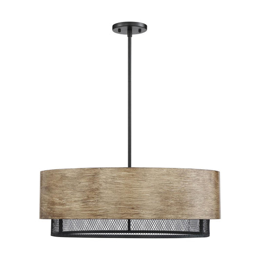 Barrique - 5 Light Pendant - Black with Honey Wood Finish - Satco 60-6980