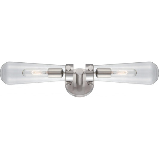 Beaker - 2 Light Wall Sconce with Clear Glass -Brushed Nickel Finish - Satco 60-5263