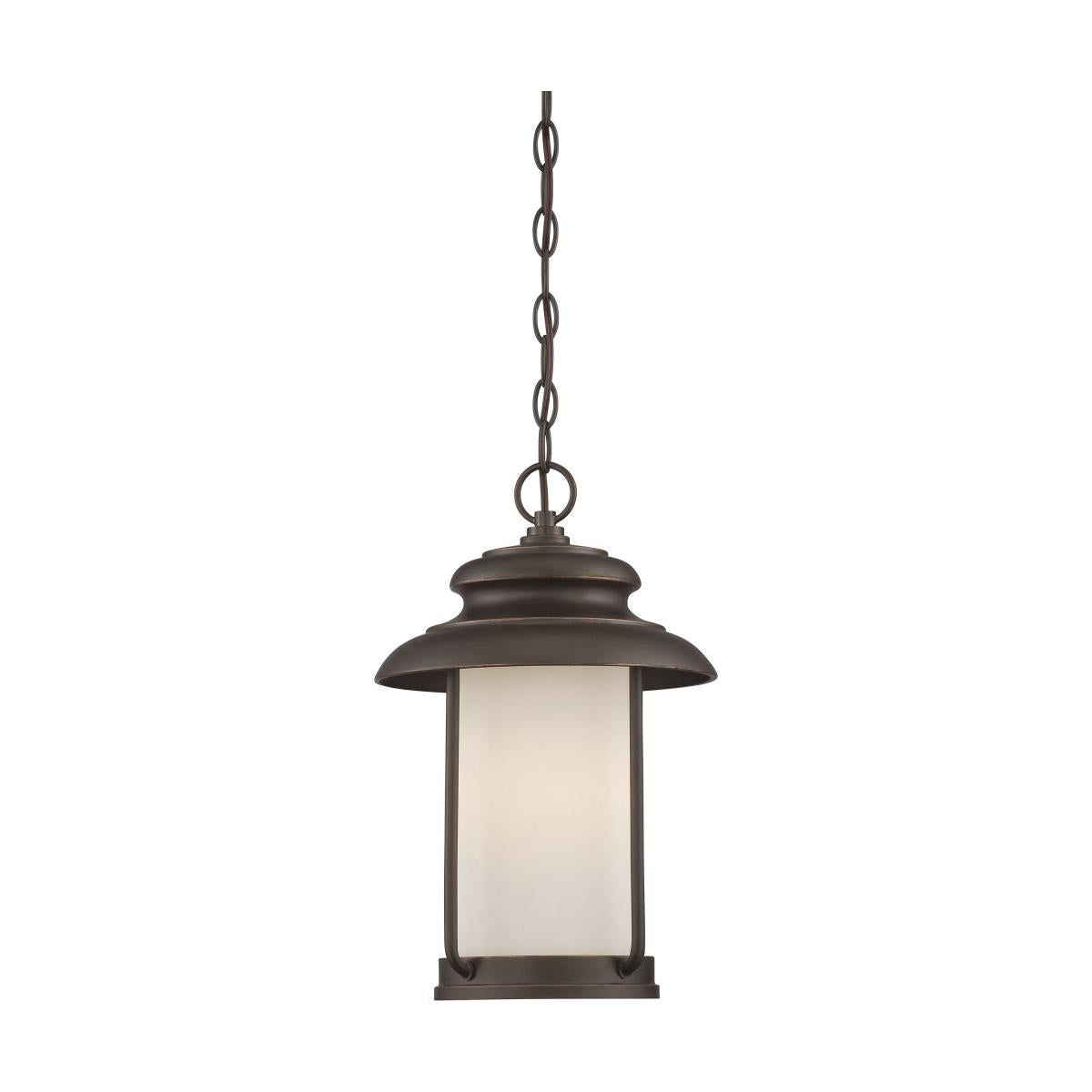 Bethany - LED Hanging Lantern with Satin White Glass - Mahogany Bronze Finish - Satco 62-635