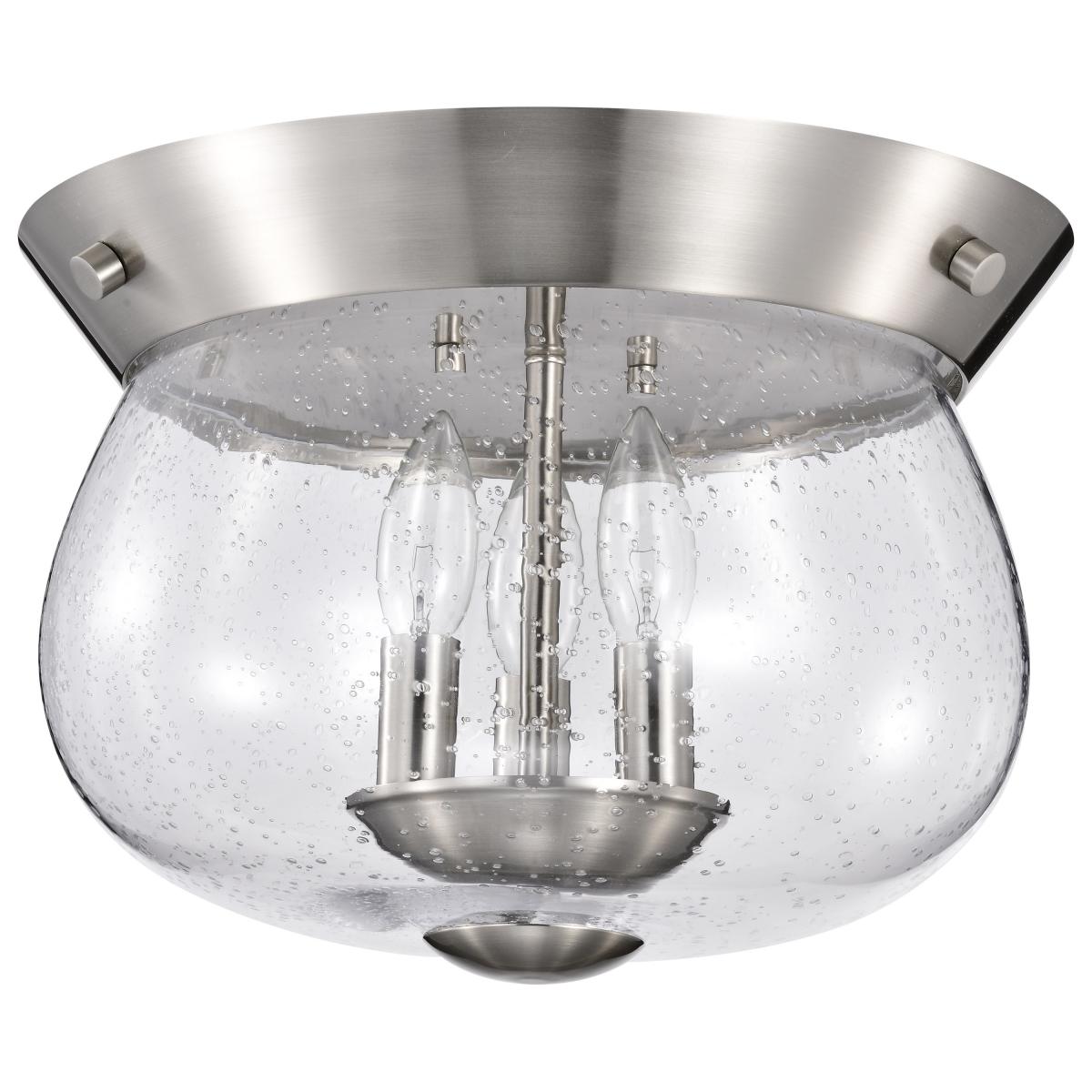 Boliver 3 Light Flush Mount - Brushed Nickel Finish - Clear Seeded Glass - Satco 60-7808