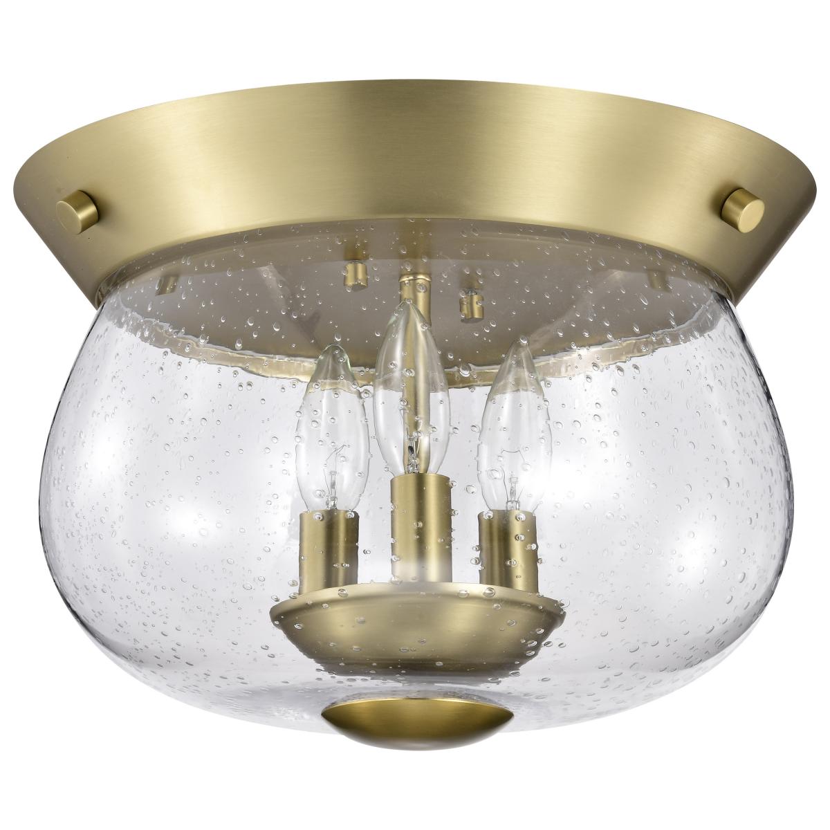 Boliver 3 Light Flush Mount - Vintage Brass Finish - Clear Seeded Glass - Satco 60-7807