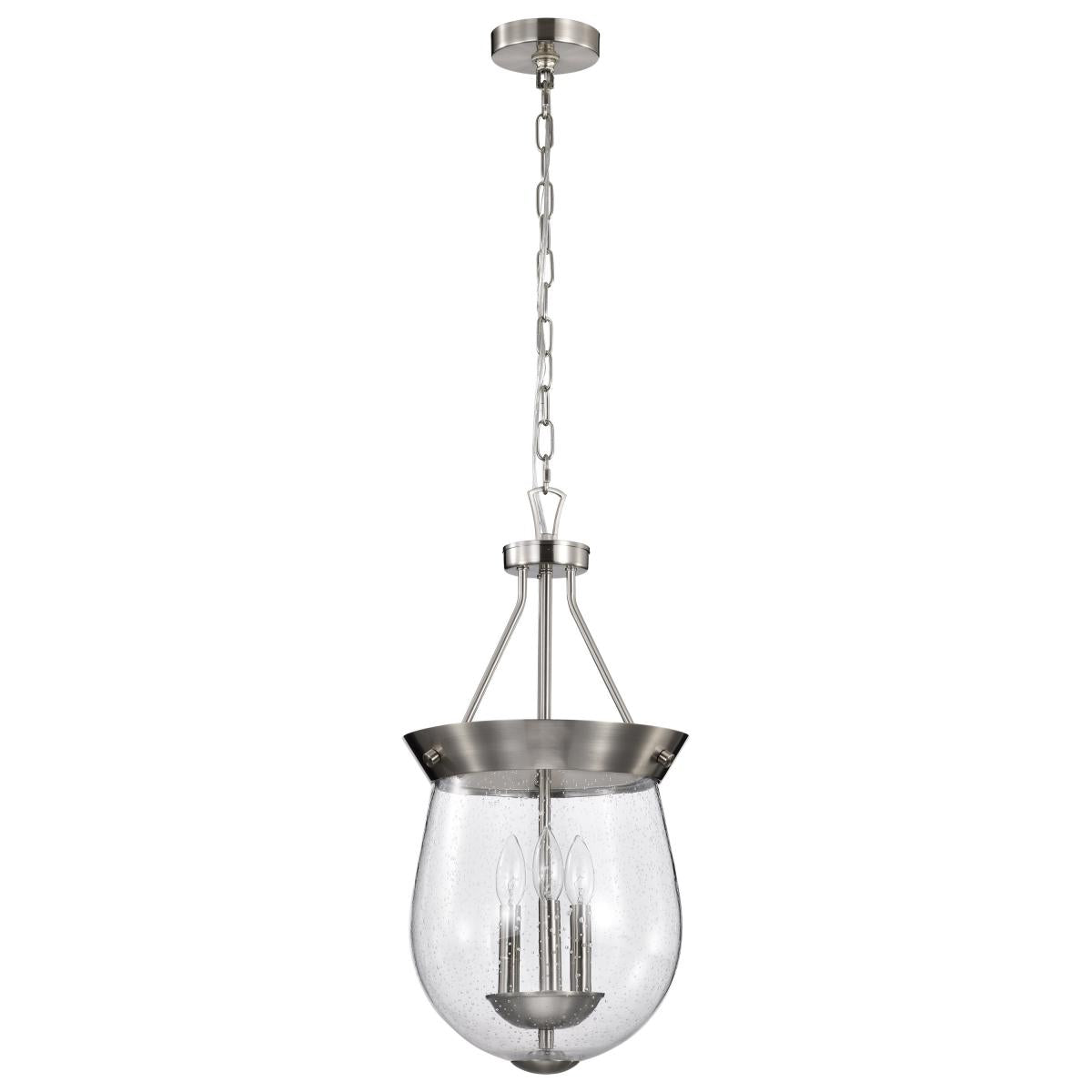Boliver 3 Light Pendant - 11 Inches - Brushed Nickel Finish - Clear Seeded Glass - Satco 60-7802