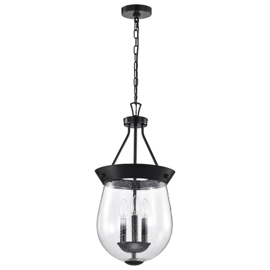Boliver 3 Light Pendant - 11 Inches - Matte Black Finish - Clear Seeded Glass - Satco 60-7800
