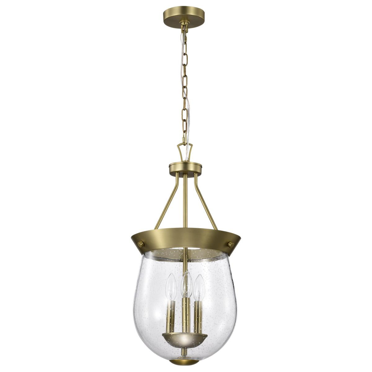 Boliver 3 Light Pendant - 11 Inches - Vintage Brass Finish - Clear Seeded Glass - Satco 60-7801