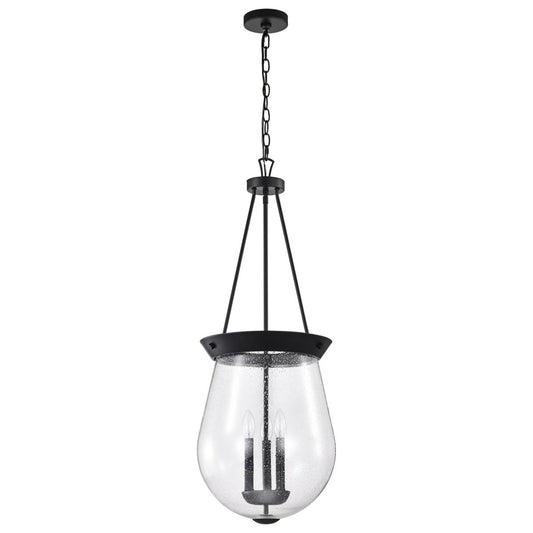 Boliver 3 Light Pendant - 14 Inches - Matte Black Finish - Clear Seeded Glass - Satco 60-7803