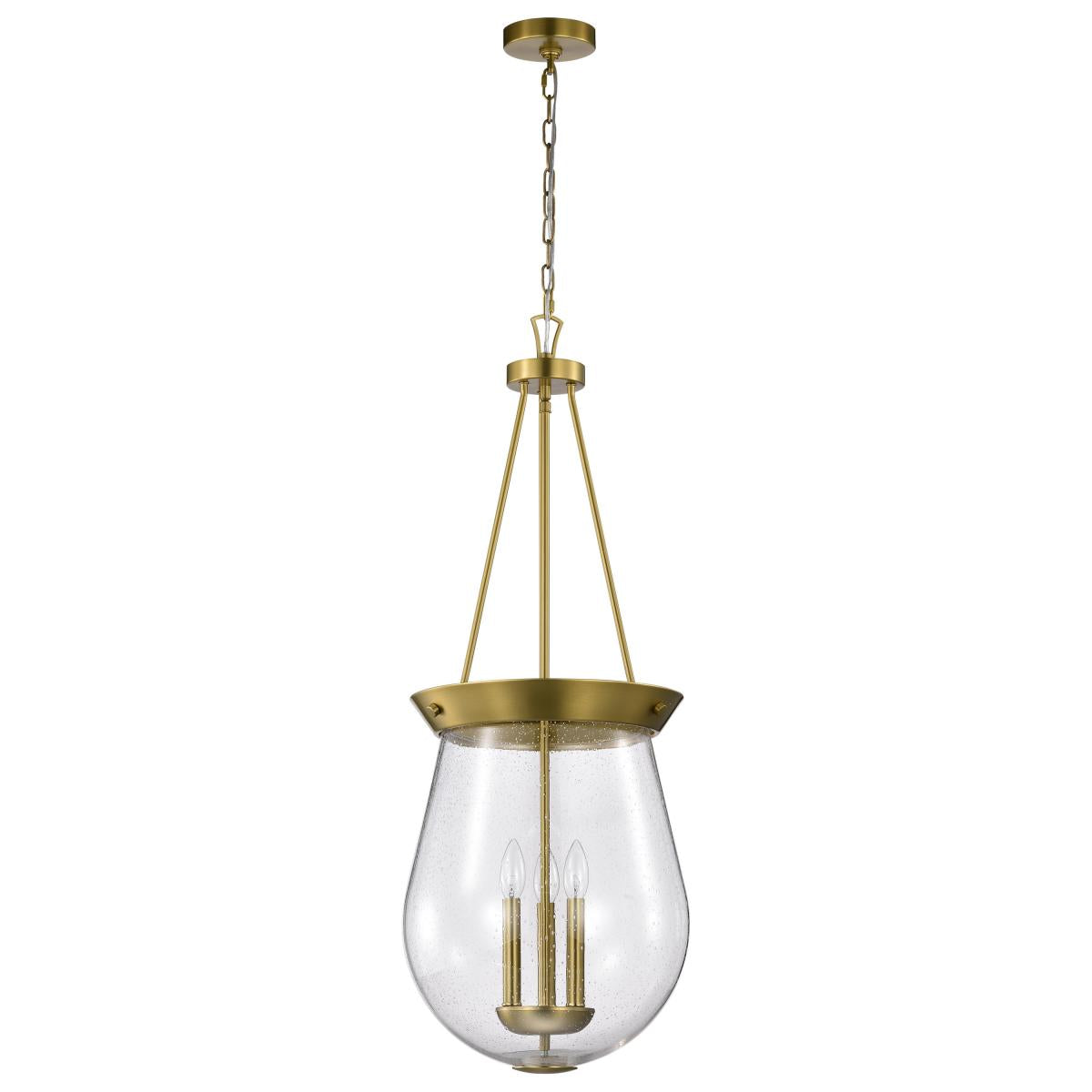 Boliver 3 Light Pendant - 14 Inches - Vintage Brass Finish - Clear Seeded Glass - Satco 60-7804