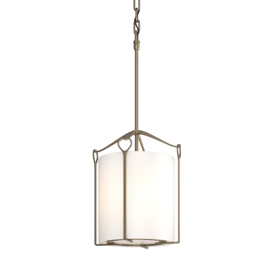 Bow Tall Mini Pendant - Soft Gold - Opal Glass by Hubbardton Forge