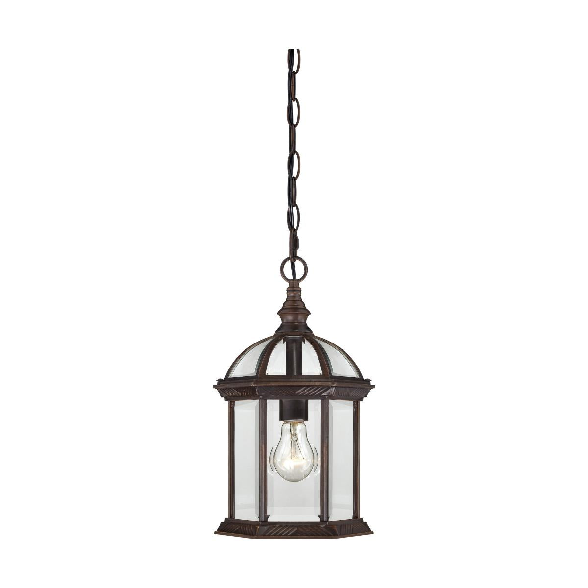 Boxwood - 1 Light 14" Hanging Lantern with Clear Beveled Glass - Rustic Bronze Finish - Satco 60-4978